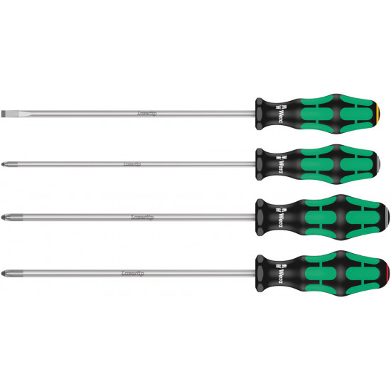 Wera 335/350/355/4 schroevendraaierset kraftform plus lasertip met 200 mm lange klingen, 4-delig