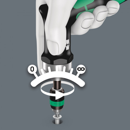 Wera serie 7400 imperial kraftform draaimomentschroevendraaier met vast vooringesteld meetbereik volgens klantspecificatie, pistoolgreep, 7467 x 25-55 in. lbs.