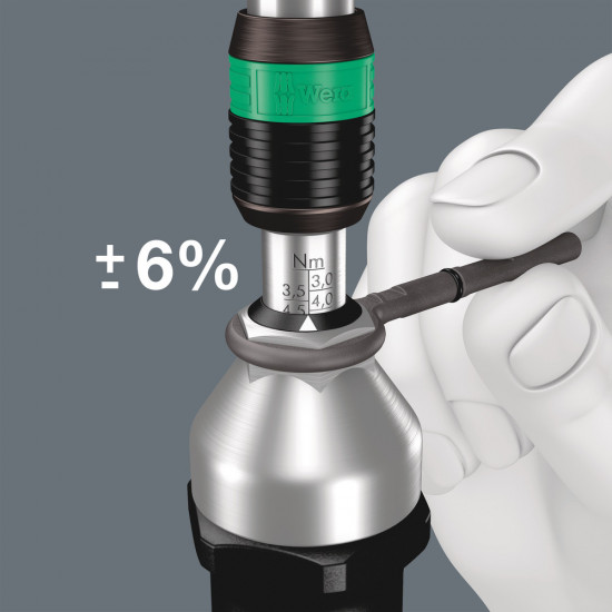 Wera serie 7400 kraftform pistoolgreep instelbare momentschroevendraaier (3,0 - 8,8 nm) met rapidaptor snelwisselhouder, 7442 x 3,0-6,0 nm