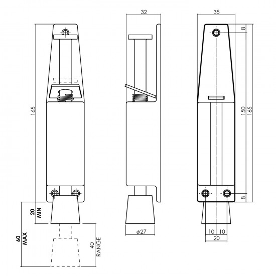 Intersteel DEURVASTZETTER 180 MM RVS GEBORSTELD