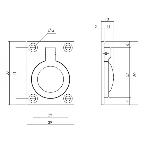 Intersteel LUIKRING RECHTHOEKIG 50 X 39 MM NIKKEL