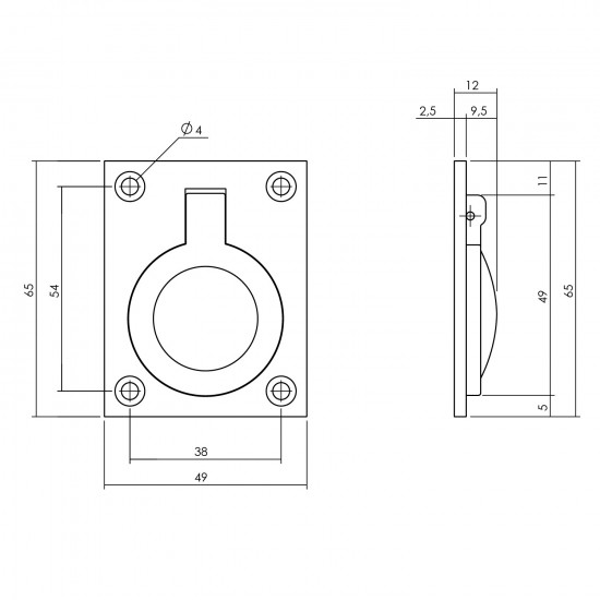 Intersteel LUIKRING RECHTHOEKIG 65 X 49 MM NIKKEL