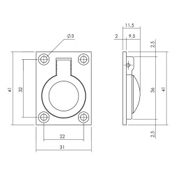 Intersteel LUIKRING RECHTHOEKIG 41 X 31 MM MAT ZWART