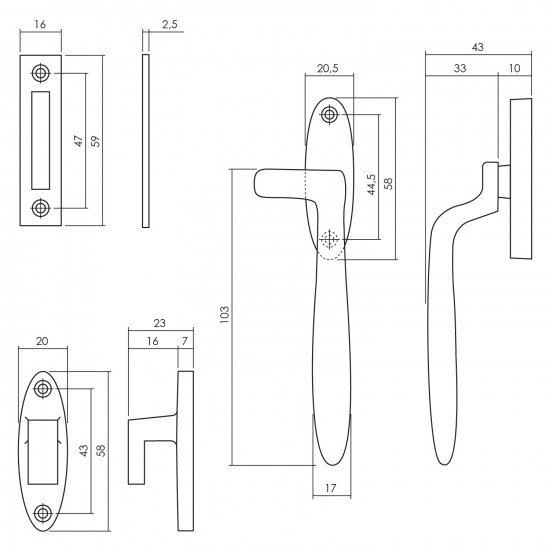 INTERSTEEL RAAMSLUITING DUDOK RECHTS ZWART