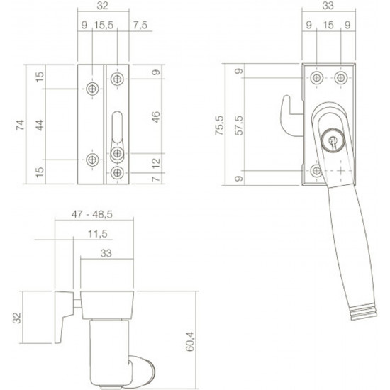 INTERSTEEL RAAMSLUITING AFSLUITBAAR SKG* LINKS TON 222 CHROOM/EBBENHOU