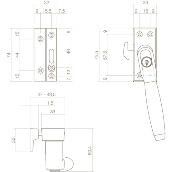 INTERSTEEL RAAMSLUITING AFSLUITBAAR SKG* LINKS TON 400 CHROOM/EBBENHOU