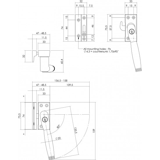 INTERSTEEL RAAMSLUITING AFSLUITBAAR SKG* RECHTS TON 222 CHROOM/EBBENHO