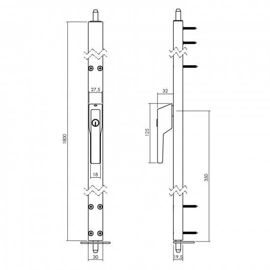 INTERSTEEL RAAMESPAGNOLET AFSLUITBAAR RECHTS 1800MM MET UITWISSELBARE