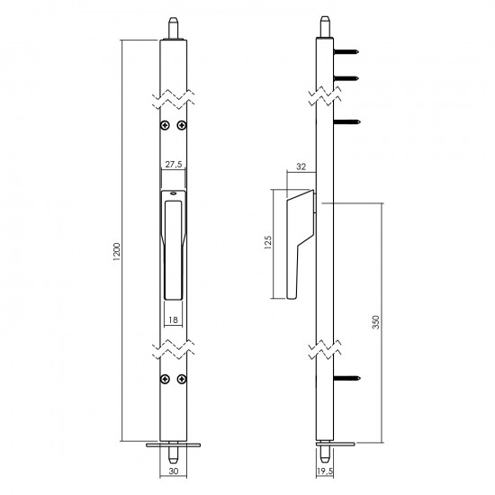 INTERSTEEL RAAMESPAGNOLET NIET AFSLUITBAAR RECHTS 1200MM ALUMINIUM