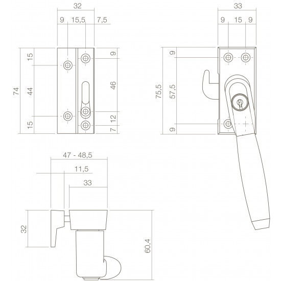 INTERSTEEL RAAMSLUITING TON 400 AFSLUITBAAR LINKS MESSING GETROMMELD/E