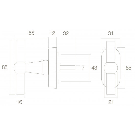 INTERSTEEL RAAMKRUK T-MODEL MESSING GETROMMELD