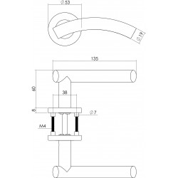 Intersteel DEURKRUK GEBOGEN OP ROZET MET 7 MM NOK RVS GEBORSTELD