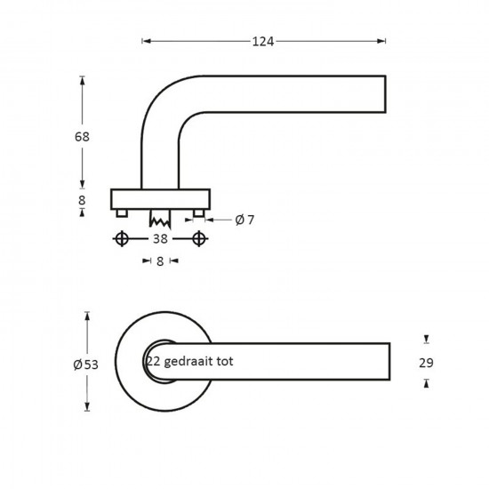 Intersteel DEURKRUK VLINDER OP ROZET MET 7 MM NOK RVS GEBORSTELD