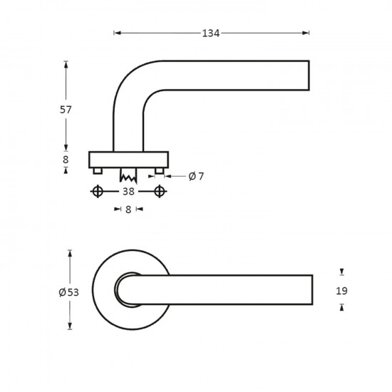 Intersteel DEURKRUK HALF ROND 90Â° OP ROZET RVS GEBORSTELD