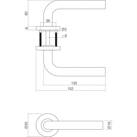 INTERSTEEL DEURBESLAG SET WC-SLOT 63/8MM WIT + DEURKRUK RECHT RVS + WC