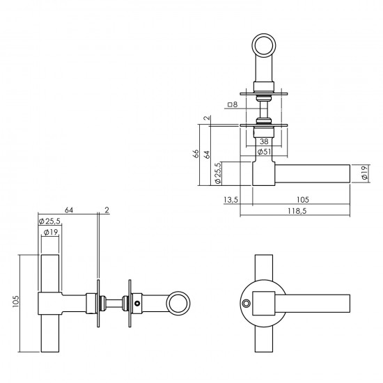 Intersteel DEURKRUK L/T-MODEL MET ROZET 2 MM RVS/ZWART