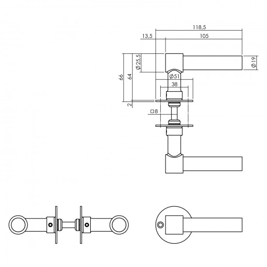 Intersteel DEURKRUK L/L-MODEL MET ROZET 2 MM RVS/ZWART