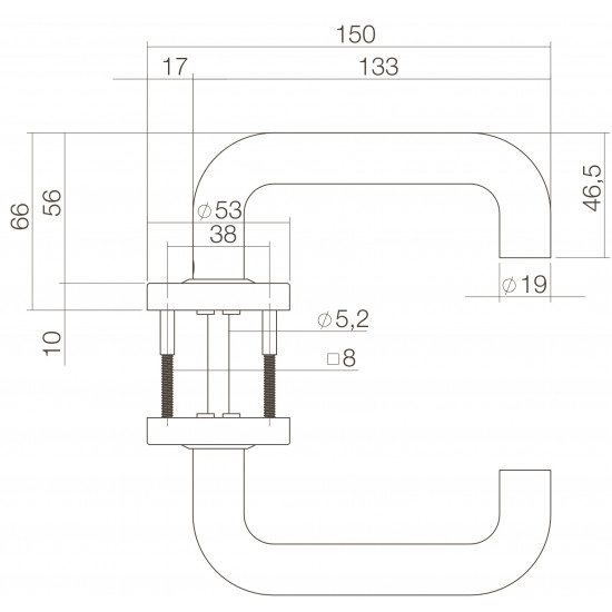 Intersteel DEURKRUK ROND GEVEERD OP ROZET ø˜53X10 MM MET RING RVS GEBO