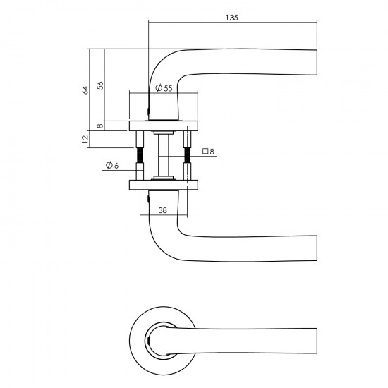 Intersteel DEURKRUK RECHT OP RONDE ROZET ø˜55X8 MM ALUMINIUM ZWART