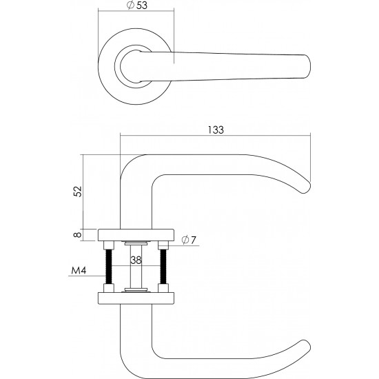 Intersteel DEURKRUK SABEL OP ROZET MET 7 MM NOK RVS GEBORSTELD