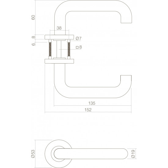 Intersteel DEURKRUK ROND OP ROZET MET 7 MM NOK RVS GEBORSTELD