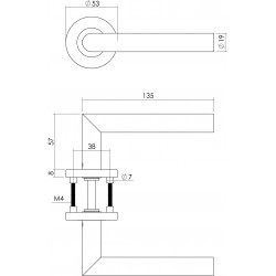 Intersteel DEURKRUK HOEK 90Â° OP ROZET MET 7 MM NOK RVS GEBORSTELD