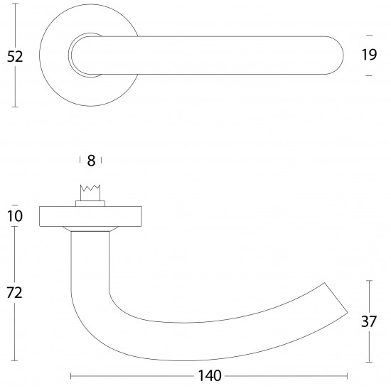 Intersteel DEURKRUK HALF ROND GEVEERD OP ROZET ø˜52X10 MET RING RVS GE