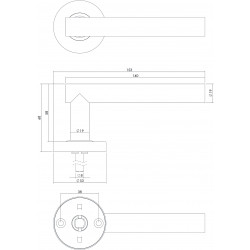 Intersteel DEURKRUK STAF GEVEERD OP ROZET ø˜53X10 MET RING RVS GEBORST