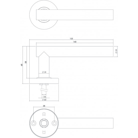 Intersteel DEURKRUK STAF GEVEERD OP ROZET ø˜53X10 MET RING RVS GEBORST