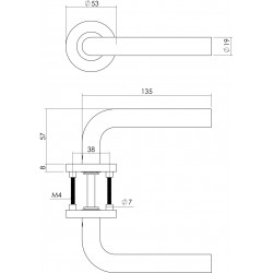 Intersteel DEURKRUK RECHT OP ROZET MET 7 MM NOK RVS GEBORSTELD