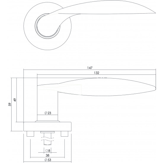 Intersteel DEURKRUK MASSIEF AFGEROND GEVEERD OP ROZET ø˜53X10 MET RING