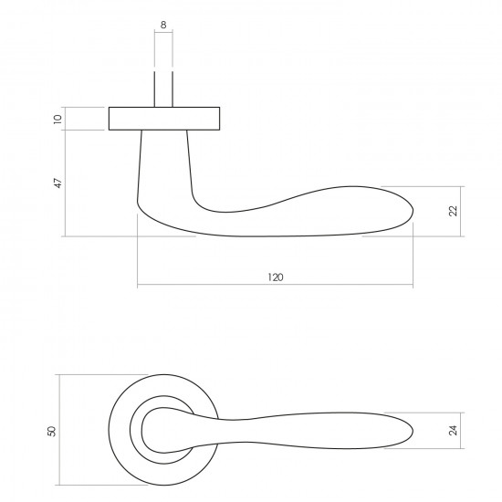 Intersteel DEURKRUK BANAAN MET ROZET ø¸49X7MM VERDEKT MESSING GETROMME