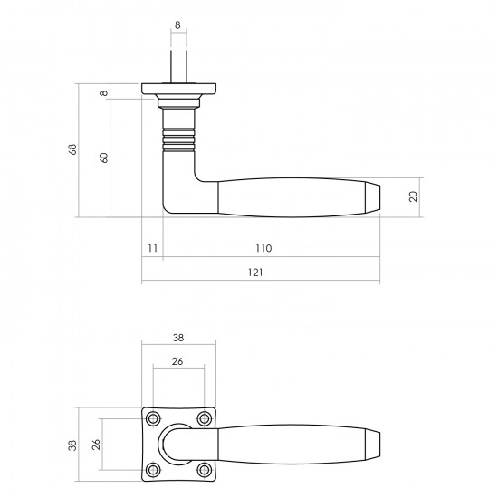 Intersteel DEURKRUK TON 400 MET ROZET 38X38X7MM MESSING GETROMMELD/EBB