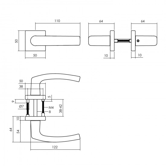 Intersteel DEURKRUK DENHAM OP ROZET 50X50X10 MM ALUMINIUM ZWART