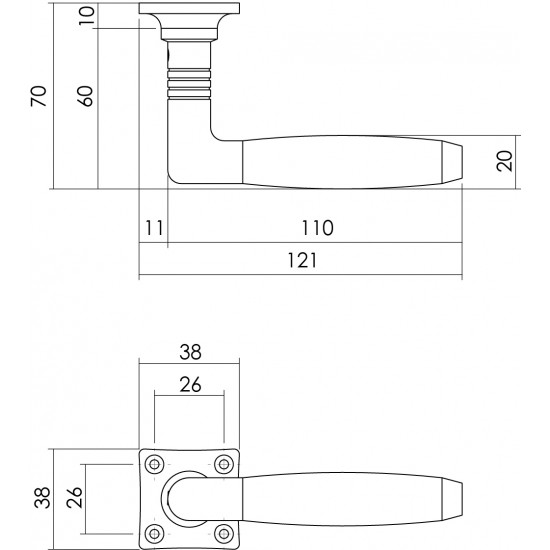 Intersteel DEURKRUK TON BASIC MET VIERKANT ROZET NIKKEL MAT/EBBENHOUT