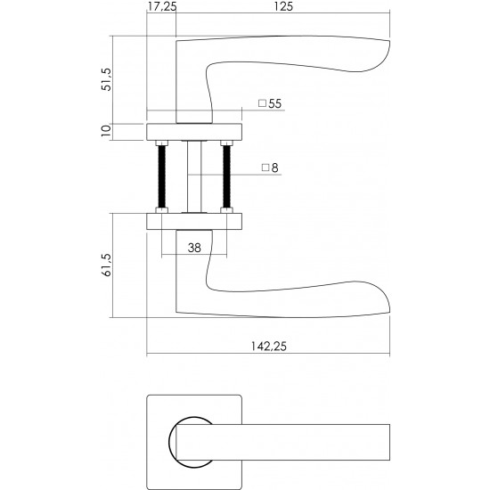 Intersteel DEURKRUK DEAN OP VIERKANT ROZET NIKKEL MAT