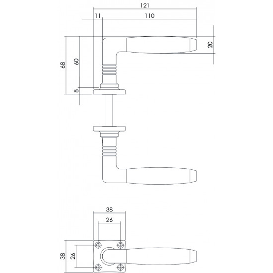 Intersteel DEURKRUK TON PALISSANDER MET VIERKANT ROZET NIKKEL