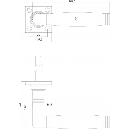 Intersteel DEURKRUK TON 222 MET ROZET 38X38X7MM MESSING GETROMMELD/EBB