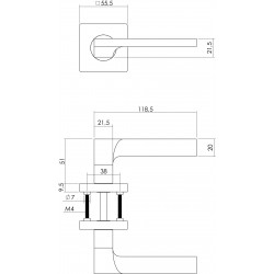 Intersteel Intersteel DEURKRUK BEN OP VIERKANT ROZET NIKKEL MAT