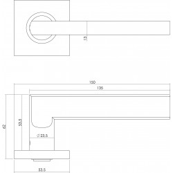 Intersteel DEURKRUK HOEK 90Â° PLAT OP VIERKANT ROZET RVS GEBORSTELD