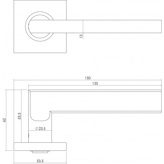 Intersteel DEURKRUK HOEK 90Â° PLAT OP VIERKANT ROZET RVS GEBORSTELD