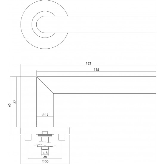 Intersteel DEURKRUK HOEK 90Â° OP ROZET RVS GEBORSTELD