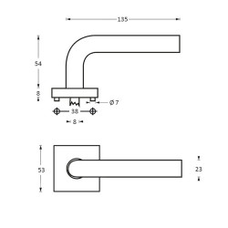 Intersteel DEURKRUK OVAAL HOEK 90Â° OP VIERKANT ROZET RVS GEBORSTELD