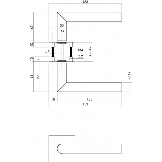 Intersteel DEURKRUK BAU-STIL OP VIERKANT MAGNEET ROZET RVS GEBORSTELD