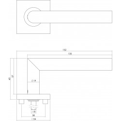 Intersteel DEURKRUK HOEK 90Â° OP VIERKANT ROZET RVS GEBORSTELD