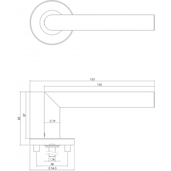 Intersteel DEURKRUK RECHT HOEK 90Â° OP ROND EN1906/4 ROZET RVS GEBORST