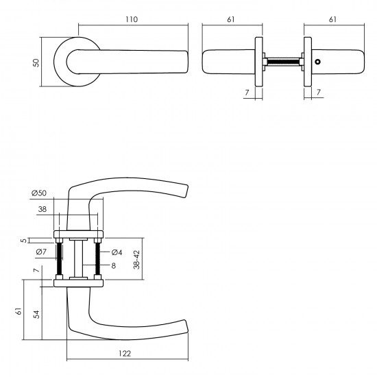 Intersteel DEURKRUK DENHAM OP ROZET ø¸50X7 MM ALUMINIUM ZWART