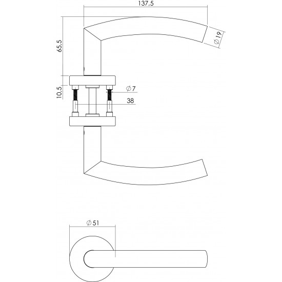 Intersteel DEURKRUK HALF ROND MET ROZET ø¸51X10,5 MM RVS GEBORSTELD