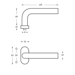 Intersteel DEURKRUK HOEK 90Â° OP OVAAL ROZET RVS GEBORSTELD