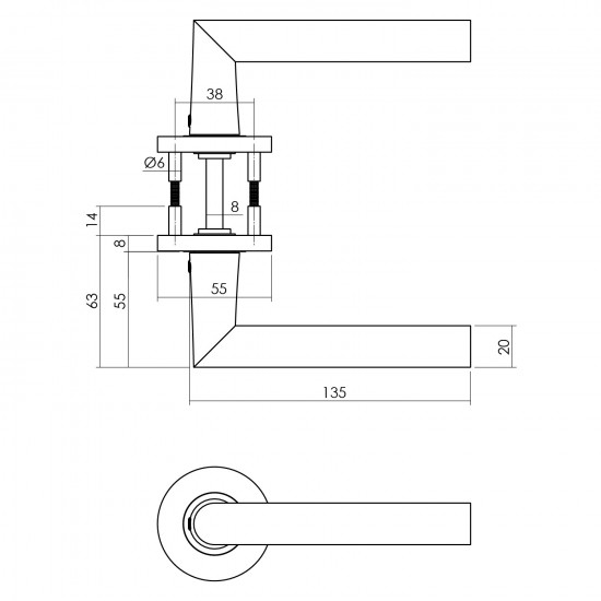 Intersteel DEURKRUK HOEK 90Â° OP RONDE ROZET ø˜55X8 MM ALUMINIUM ZWART